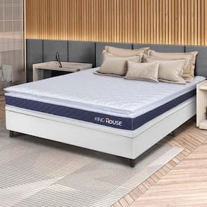 Conjunto Box Baú Branco Durban Azul Espuma D28 Casal 138x188x64 - King House
