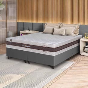 Conjunto Box Cinza Mali Bege Molas Ensacadas King 193x203x70 - King House