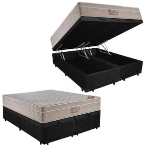Cama Box Baú Casal Suede Bipartido + Colchão Ortobom Airtech Molas Ensacadas 138x188x65 Preto