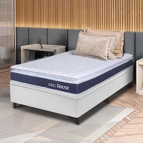 Conjunto Box Baú Branco Durban Azul Espuma D28 Solteiro 96x203x64 - King House