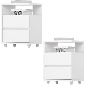 Kit 2 Mesas De Cabeceira 2 Gavetas 48 Cm Campeche Henn Branco
