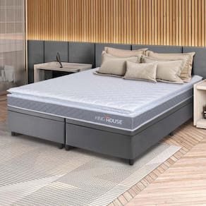 Conjunto Box Baú Cinza Durban Cinza Espuma D28 Queen 158x198x64 - King House