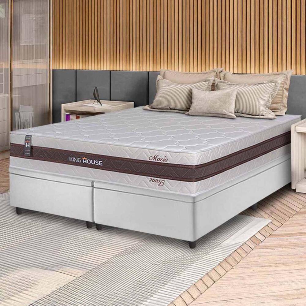 Conjunto Box Baú Branco Mali Bege Molas Ensacadas King 193x203x77 - King House