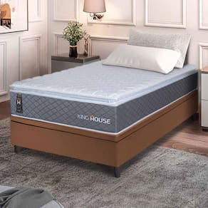 Conjunto Box Baú Marrom Argel Cinza Espuma D33 Solteiro 88x188x74 - King House