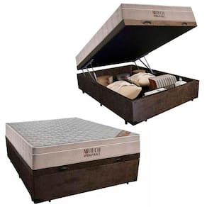Cama Box Baú Casal Suede + Colchão Ortobom Airtech Molas Ensacadas 138x188x65 Cor:marrom