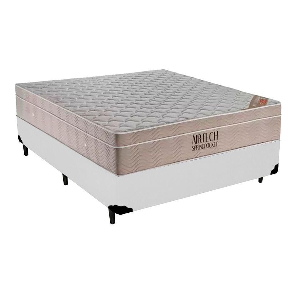 Cama Box Casal Sintético + Colchão Ortobom Airtech Molas Ensacadas 138x188x65 Branco