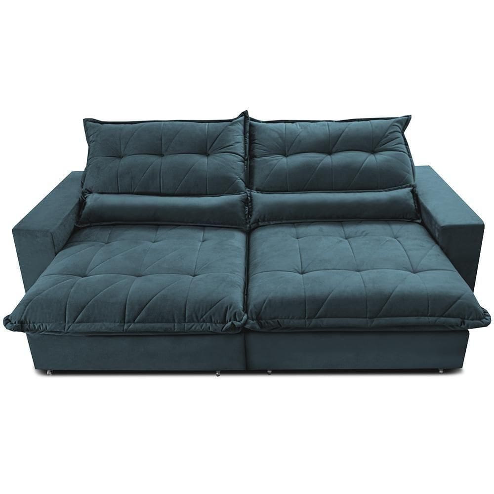 Sofa Retrátil E Reclinável 2,72m Com Molas Ensacadas Cama Inbox Soft Tecido Velusoft Petróleo
