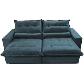 Sofa Retrátil E Reclinável 2,72m Com Molas Ensacadas Cama Inbox Soft Tecido Velusoft Petróleo