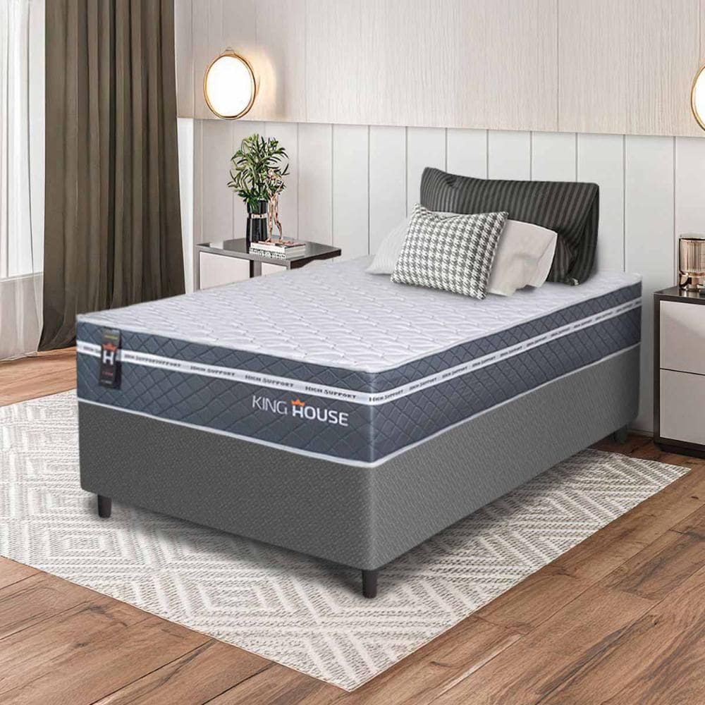 Conjunto Box Cinza Cairo Cinza Molas Ensacadas Solteiro 88x188x64 - King House