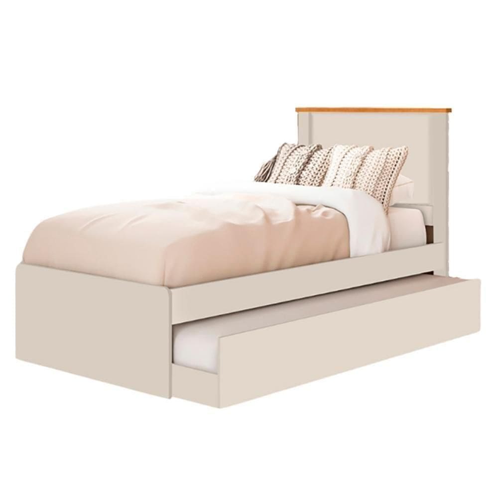Cama Solteiro Com Auxiliar Barcelona Henn Off White Nature