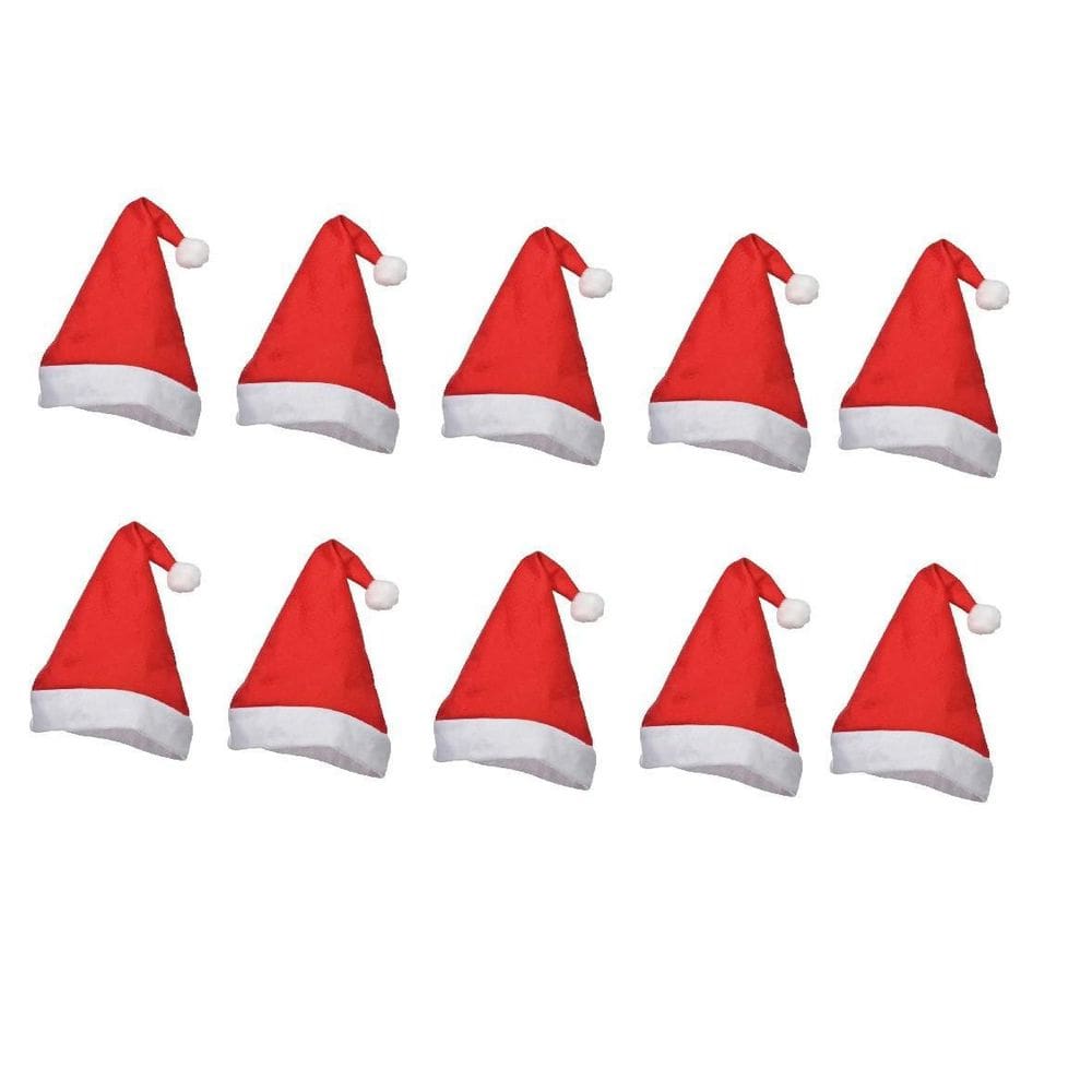 Kit 10 Gorros Papai Noel Em Feltro Com Pom Pom