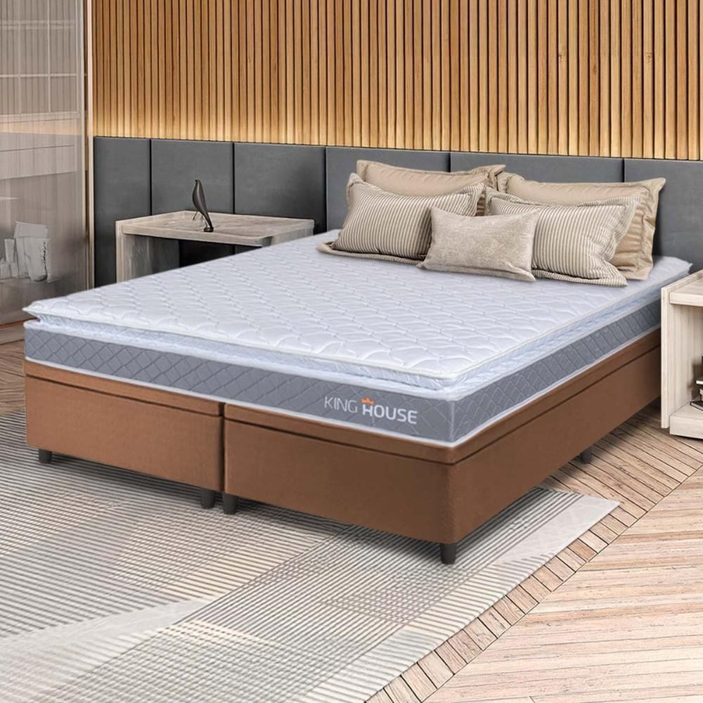 Conjunto Box Baú Marrom Durban Cinza Espuma D28 Queen 158x198x64 - King House
