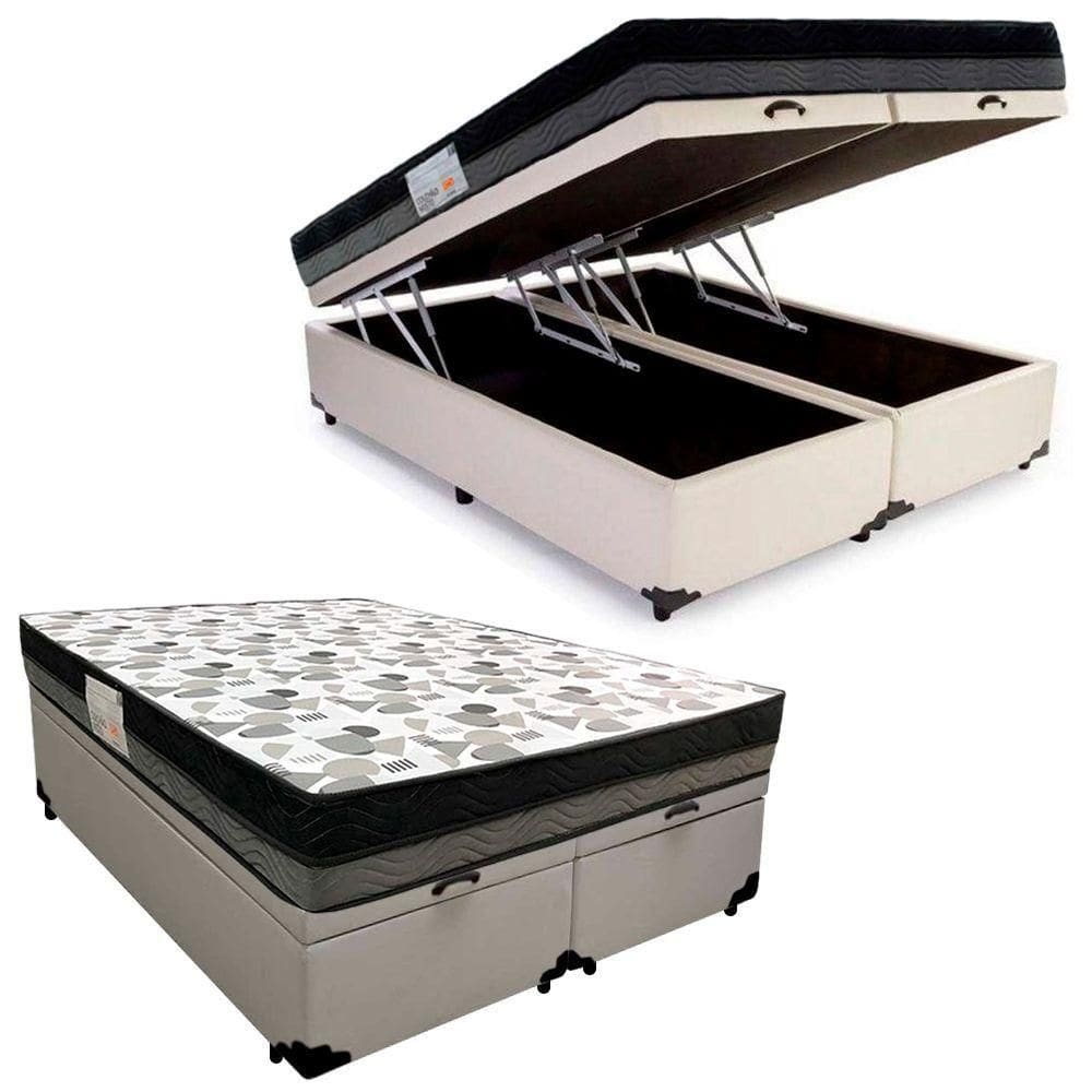 Cama Box Baú Casal Sintético Bipartido + Colchão Ortobom Iso Dupla Face 138x188x60 Branco