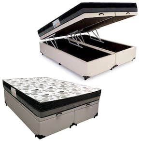 Cama Box Baú Casal Sintético Bipartido + Colchão Ortobom Iso Dupla Face 138x188x60 Branco