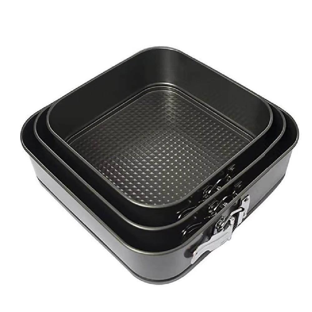 Kit 3 Forma Bolo Torta Fundo Removivel Assadeira Quadrada Antiaderente Multiuso Confeitaria Boleira