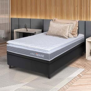 Conjunto Box Baú Preto Durban Cinza Espuma D28 Solteiro 88x188x64 - King House