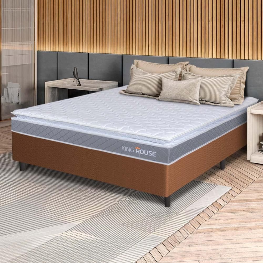 Conjunto Box Marrom Durban Cinza Espuma D28 Casal 138x188x57 - King House