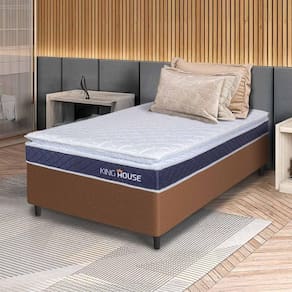 Conjunto Box Marrom Durban Azul Espuma D28 Solteiro 88x188x57 - King House