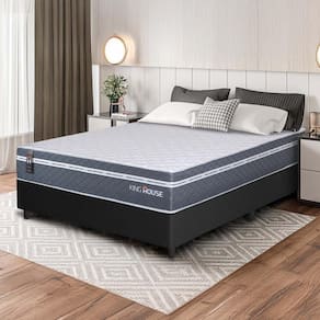 Conjunto Box Preto Cairo Cinza Molas Ensacadas Casal 138x188x64 - King House