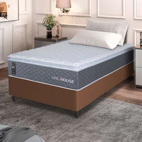 Conjunto Box Marrom Argel Cinza Espuma D33 Solteiro 88x188x67 - King House