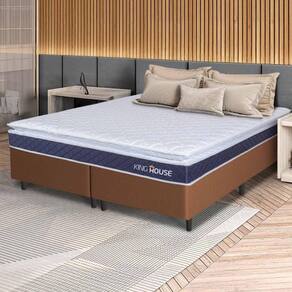 Conjunto Box Marrom Durban Azul Espuma D28 King 193x203x57 - King House