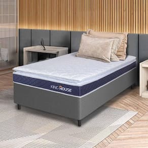 Conjunto Box Cinza Durban Azul Espuma D28 Solteiro 88x188x57 - King House