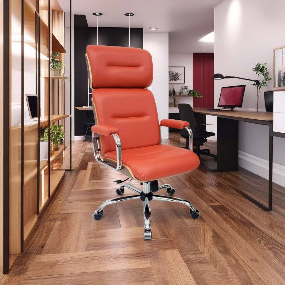 Cadeira Eames único para Escritório com Rodinhas Anti Risco da Linha Capa em Madeira Telha