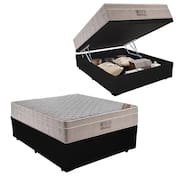 Cama Box Baú Casal Suede + Colchão Ortobom Airtech Molas Ensacadas 138x188x65 Cor:preto