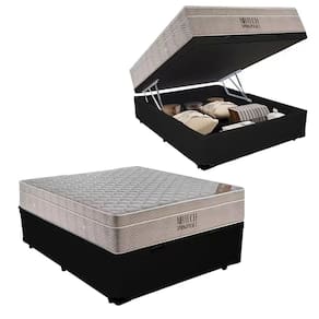 Cama Box Baú Casal Suede + Colchão Ortobom Airtech Molas Ensacadas 138x188x65 Cor:preto