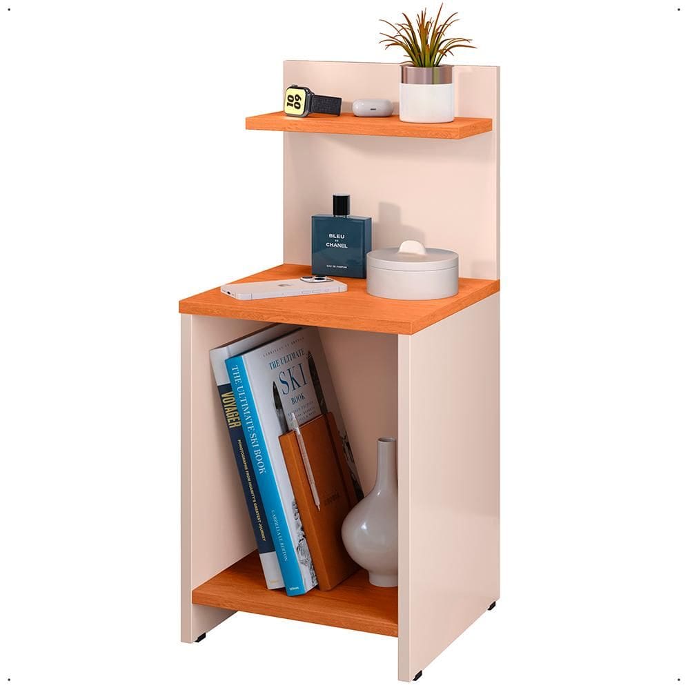 Mesa Cabeceira Fantasy Nicho Porta Objetos Prateleira Organizadora Mesinha Lateral Decoração Quarto Off White/Cinamomo - Lojas RPM
