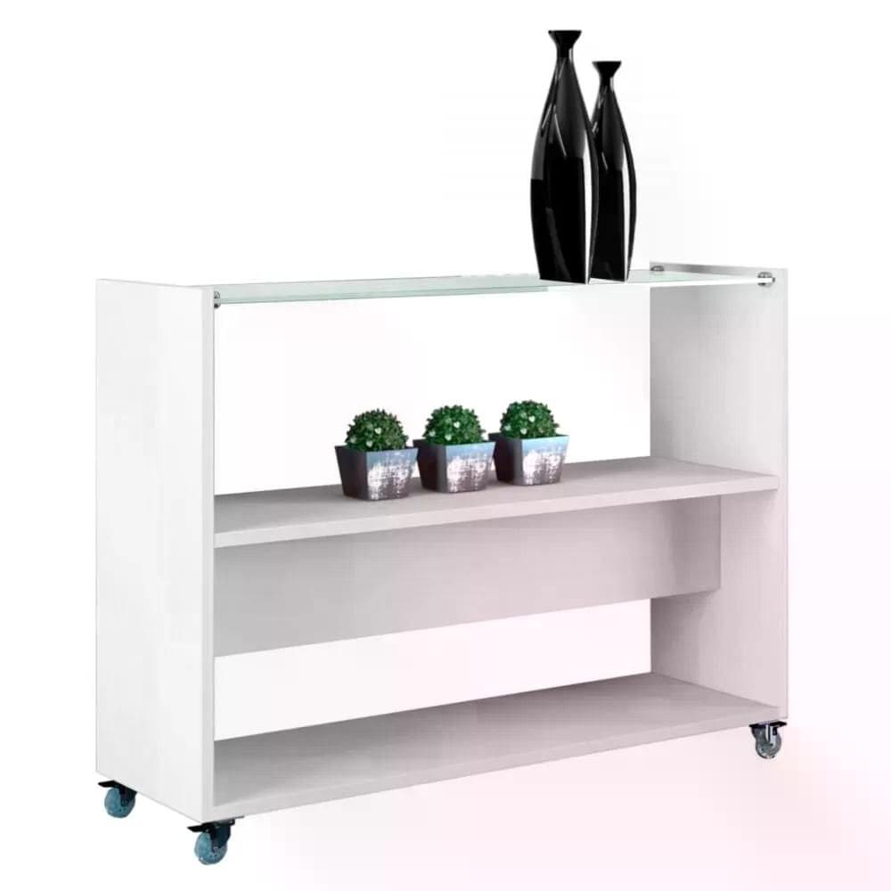 Aparador Zion em MDF com Prateleira de Vidro Branco 112cm