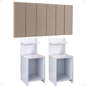 Kit 2 Mesas Cabeceira Fantasy Branco Mesinha Organizadora Prateleira Painel Suspenso Cama Box Queen Size 1,60 Bege Suede - Lojas RPM