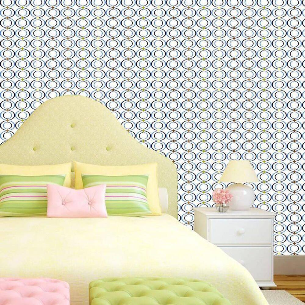 Papel Parede Círculos Azul Autocolante Lavável Sala Quarto