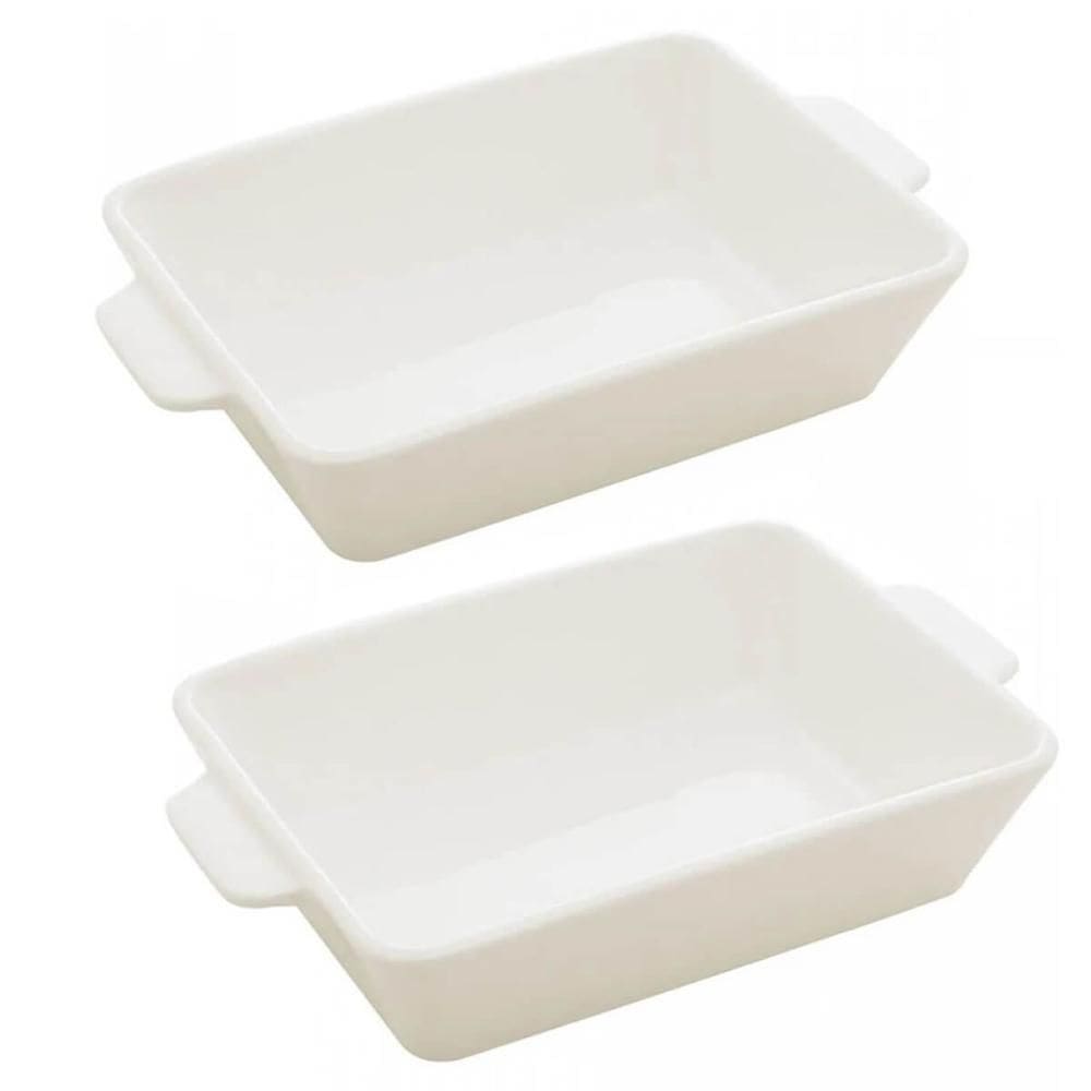 Kit 2 Refratários 23,5x15x5cm Travessa Porcelana Branca com Alça Funda Lyor Basic