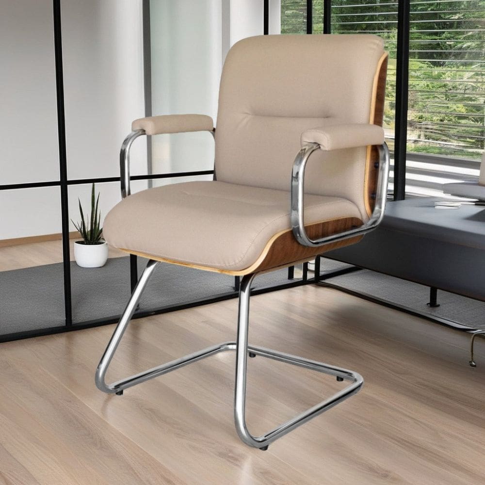 Cadeira Eames único para Escritório com Rodinhas Anti Risco da Linha Capa em Madeira Bege