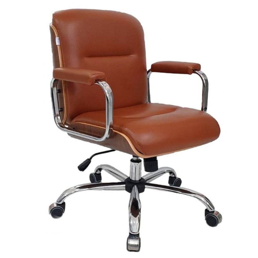 Cadeira Eames único para Escritório com Rodinhas Anti Risco da Linha Capa em Madeira Caramelo