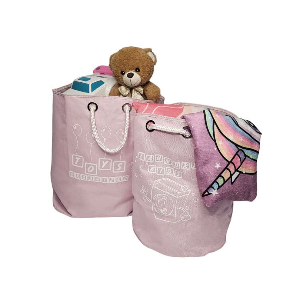 Cesto de Brinquedos e Saco Lavanderia Infantil Rosa Kids