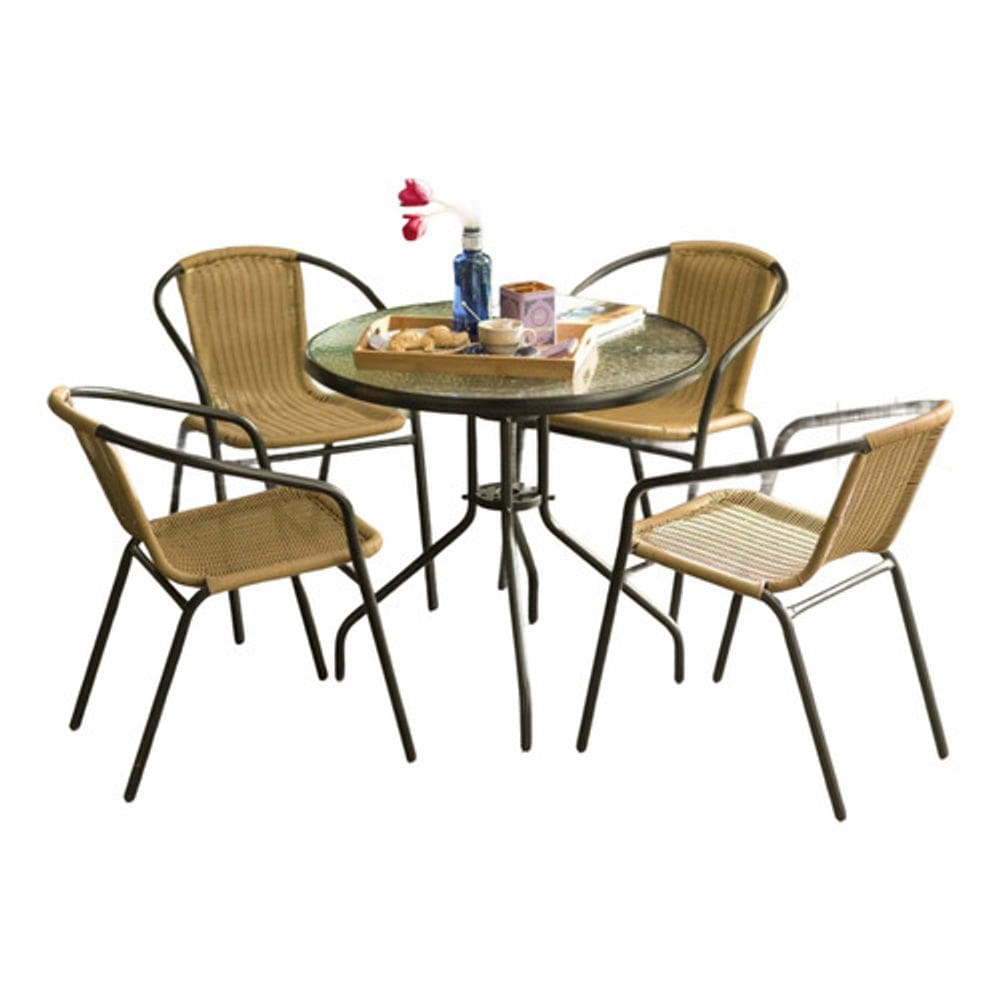 Conjunto Jardim Varanda Aco E Rattan 4 Cadeiras E Mesa - Rio