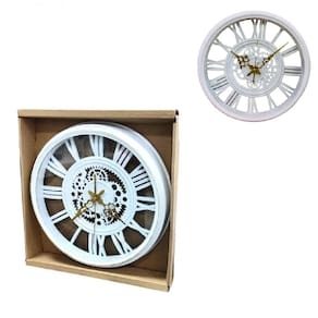 Relogio De Parede Luxo Rustico 30Cm Redondo Decorativo Casa Sala Branco