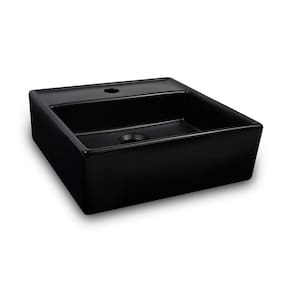 Cuba de Apoio para Banheiro/lavabo Cerâmica Quadrada 38 Cm Preto Fosco