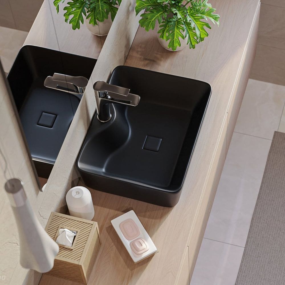 Cuba de Apoio para Banheiro/lavabo Cerâmica Quadrada 48 Cm Preto Fosco