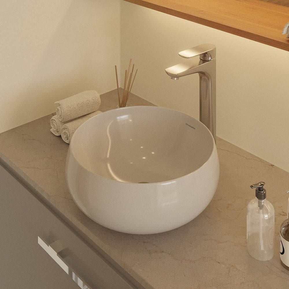 Cuba de Apoio para Banheiro/lavabo Cerâmica Redondo 31 Cm Branco Brilho