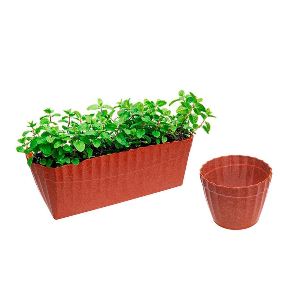 Vaso Floreira Cachepot Plissado Terracota Marrom Coral 2un