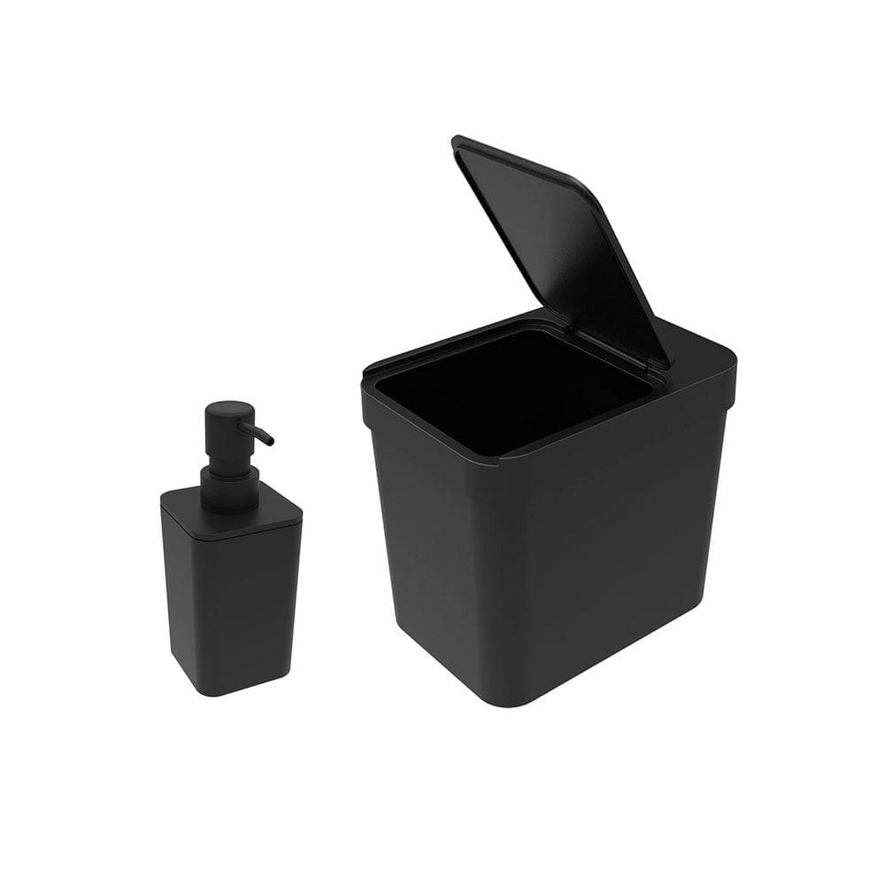 Lixeira e Dispenser Porta Detergente Sabonete Liquido Preto