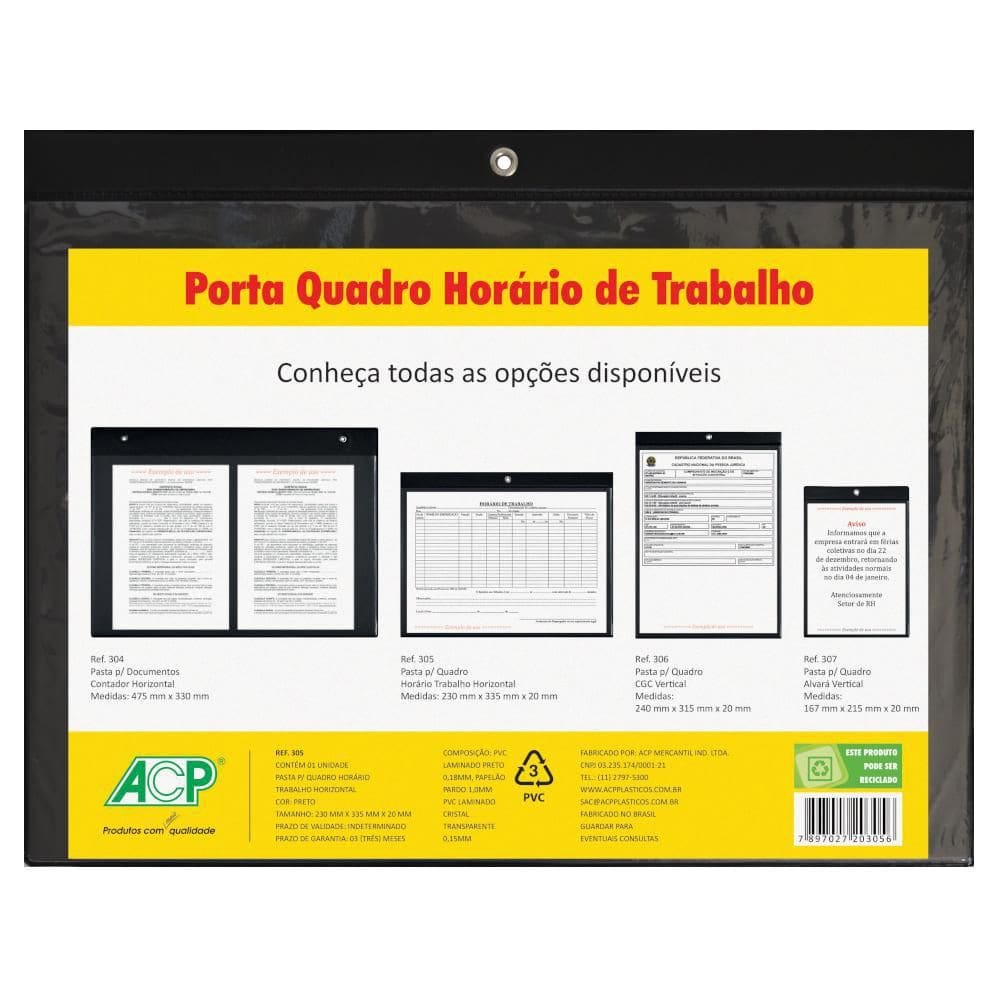 Porta Quadro Horário De Trabalho 23X33,5Cm Horizontal Acp