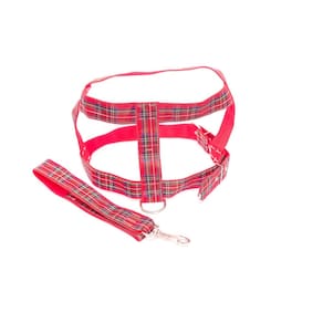 Kit Guia peitoral 40mm xadrez vermelho tam 8 56cm -74cm