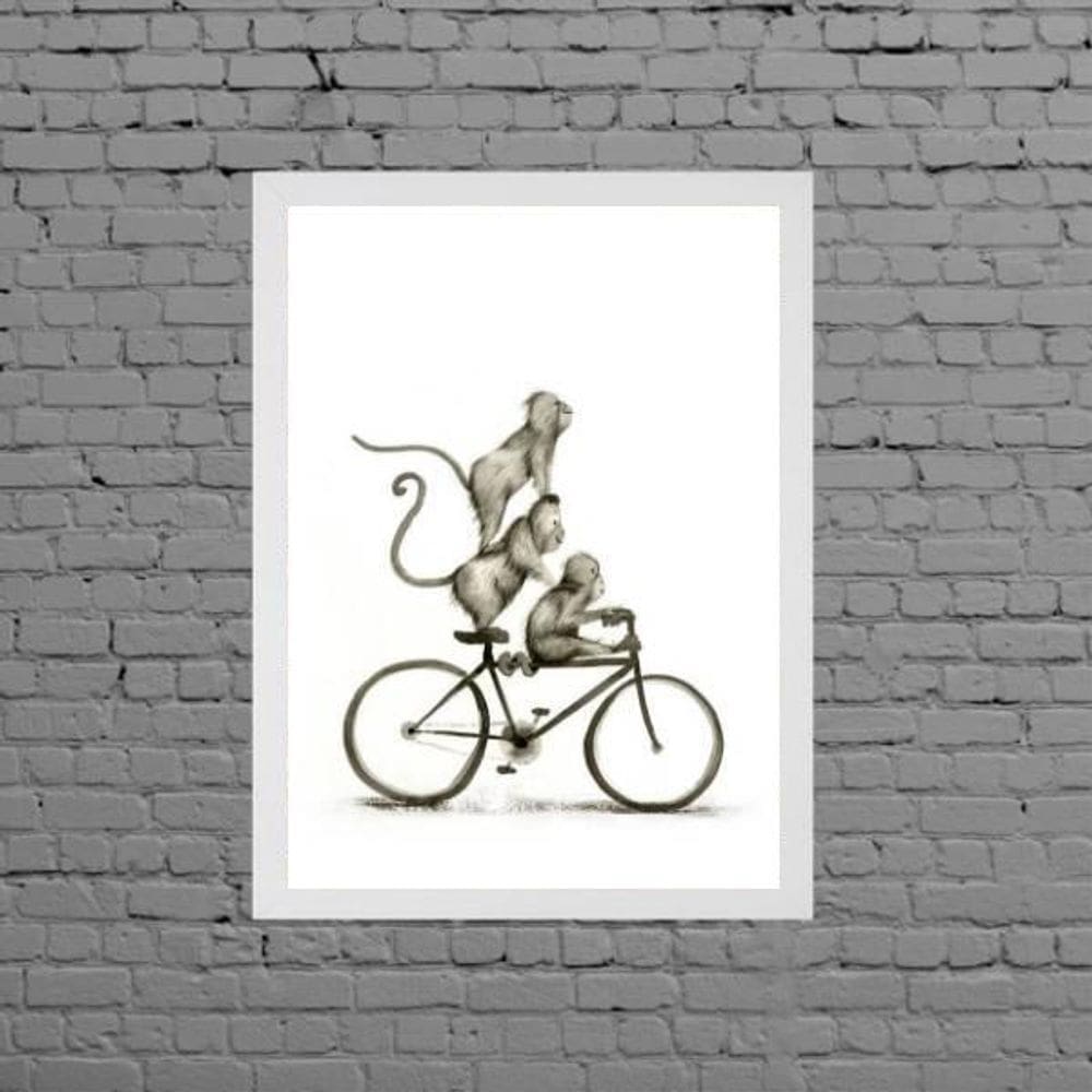 Quadro Macaquinhos Na Bicicleta 33X24Cm - Com Vidro