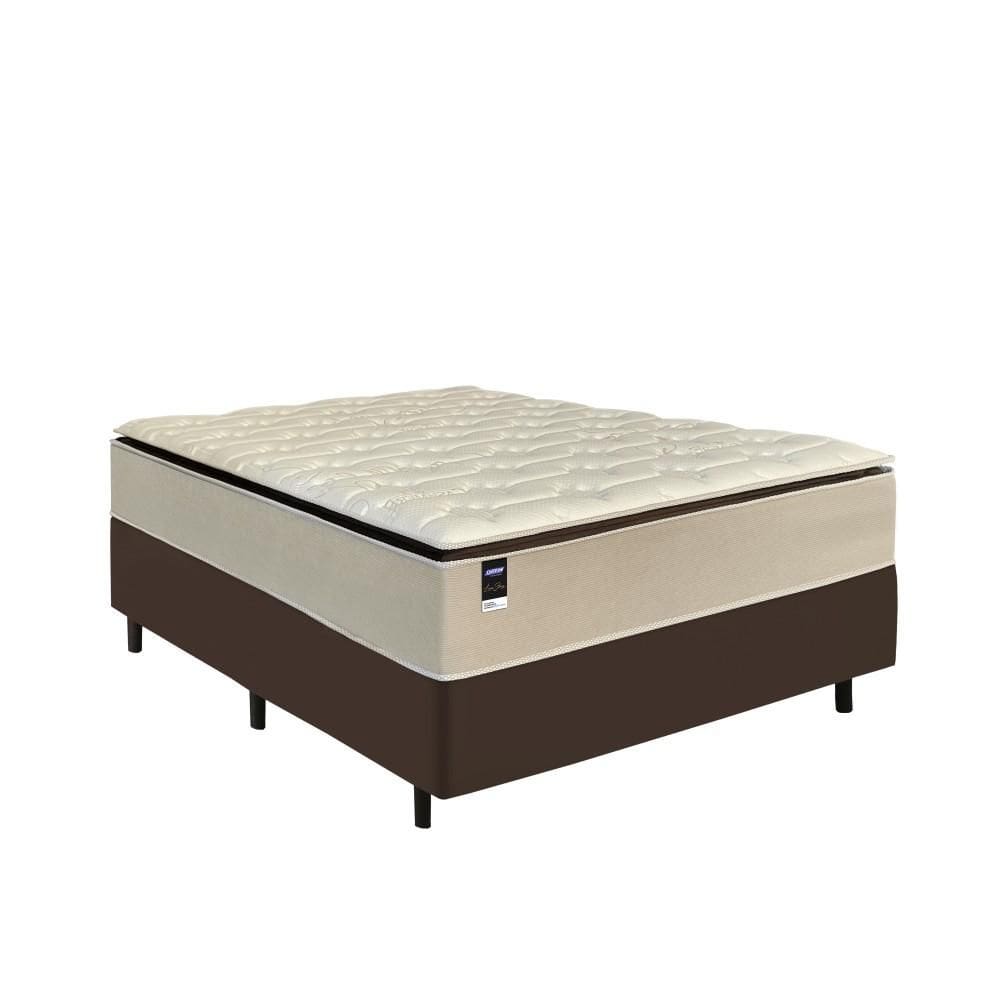Cama Box Casal Molas Ensacadas Espuma D26 Gazin Love Story 138x188x57cm Suede Liso Marrom/Bege