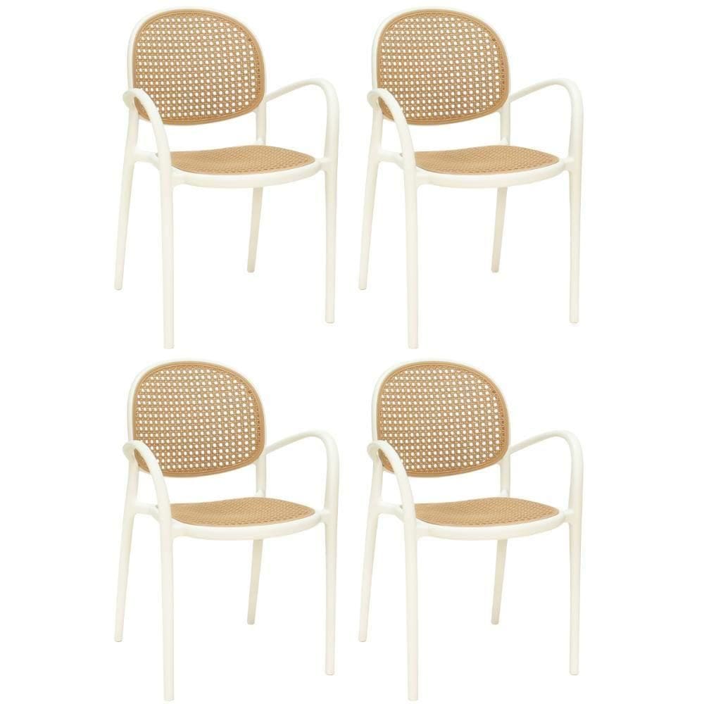 Kit 4 Cadeiras De Jantar Roma Com Braço Para Sala E Cozinha - Bege