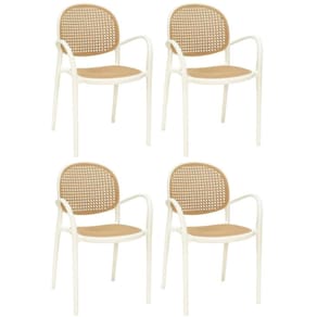 Kit 4 Cadeiras De Jantar Roma Com Braço Para Sala E Cozinha - Bege